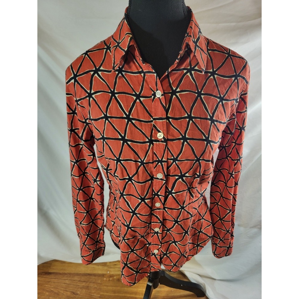 J Mclaughlin Size Orange Geometric Cotton Button Up Shirt Size 6